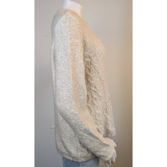 NEW Soft Surroundings Marianna Sweater PXL Heather Taupe Cable Knit Crewneck - Picture 5 of 10